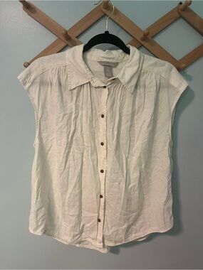 H&M Cap Sleeve Linen Blend Button Down Blouse